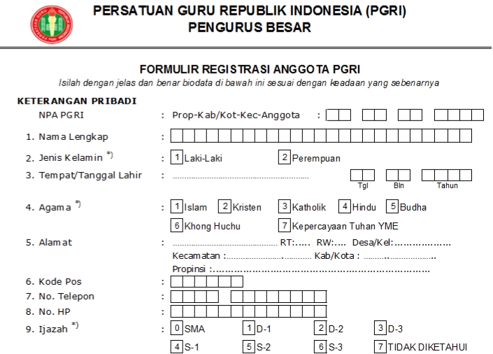 Pendaftaran PGRI Paser - Persatuan Guru Republik Indonesia Cabang Paser